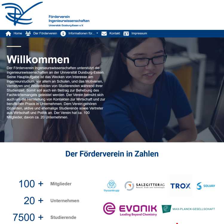 The new homepage of Förderverein der Ingenieurswissenschaften der Universität Duisburg-Essen e.V.